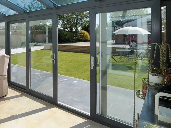 Anthracite Grey Patio Doors on Conservatory
